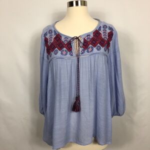 GB Boho Peasant Lt. Blue Embroidered Top